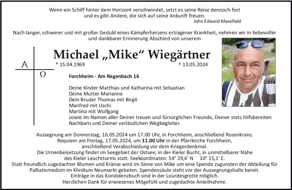  Traueranzeige für Michael Wiegärtner vom 15.05.2024 aus Neumarkter Tagblatt