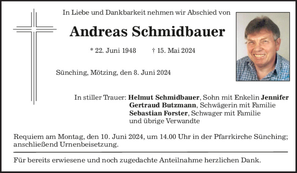 Traueranzeigen Von Andreas Schmidbauer | Mittelbayerische Trauer