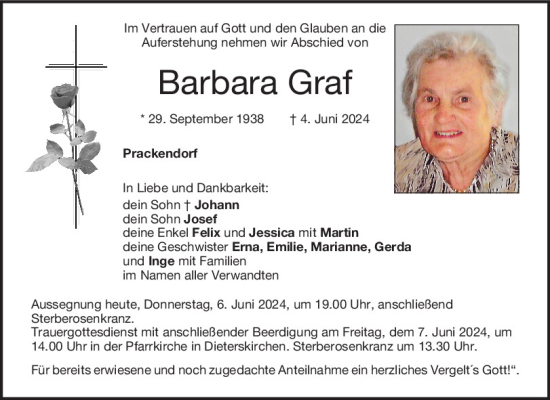 Traueranzeige von Barbara Graf von Mittelbayerische Zeitung Schwandorf