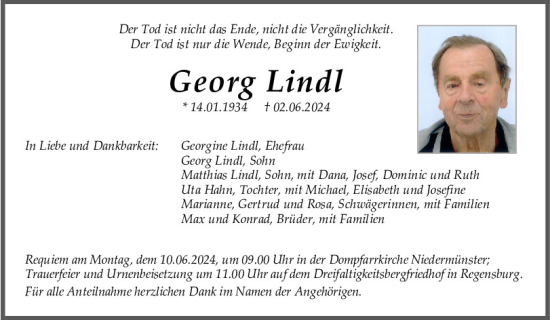 Traueranzeige von Georg Lindl von Mittelbayerische Zeitung Regensburg