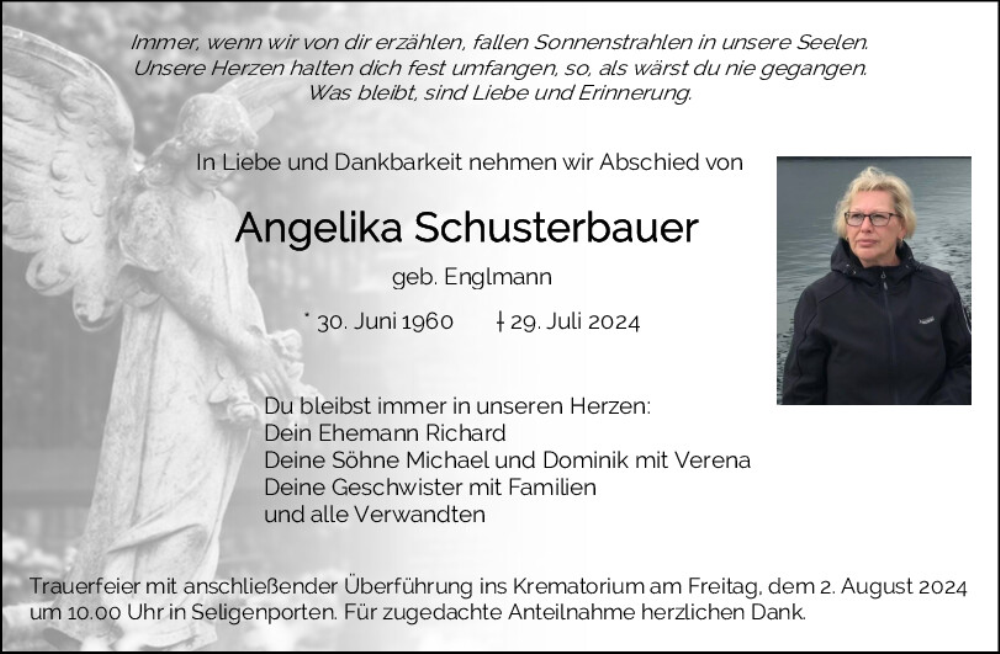  Traueranzeige für Angelika Schusterbauer vom 31.07.2024 aus Neumarkter Tagblatt