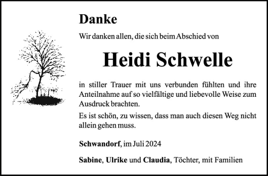 Traueranzeige von Heidi Schwelle von Mittelbayerische Zeitung Schwandorf