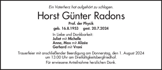 Traueranzeige von Horst Günter Radons von Mittelbayerische Zeitung Regensburg