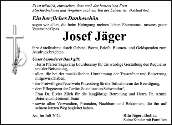 Traueranzeige von Josef Jäger von Mittelbayerische Zeitung Schwandorf