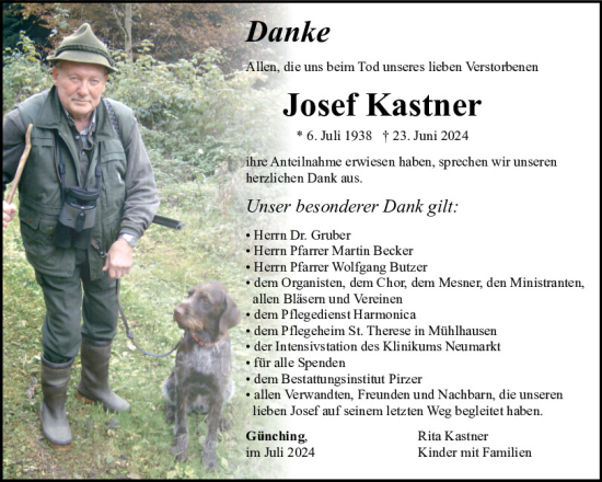 Traueranzeige von Josef Kastner von Neumarkter Tagblatt