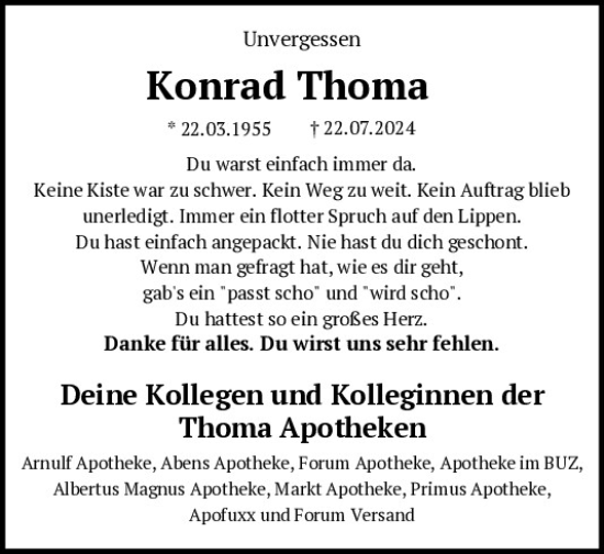 Traueranzeige von Konrad Thoma von Mittelbayerische Zeitung Regensburg