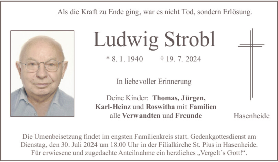 Traueranzeige von Ludwig Strobl von Neumarkter Tagblatt