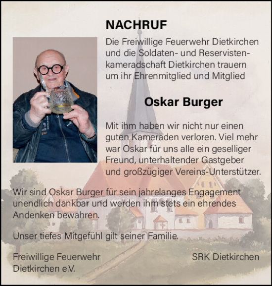 Traueranzeige von Oskar Burger von Neumarkter Tagblatt