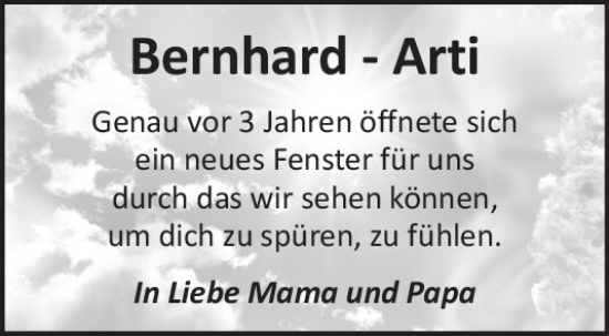 Traueranzeige von Bernhard-Arti  von Mittelbayerische Zeitung Regensburg