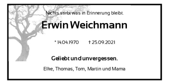 Traueranzeige von Erwin Weichmann von Mittelbayerische Zeitung Regensburg