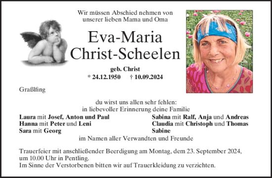 Traueranzeige von Eva-Maria Christ-Scheelen von Mittelbayerische Zeitung Regensburg