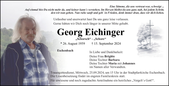 Traueranzeige von Georg Eichinger von Mittelbayerische Zeitung Schwandorf