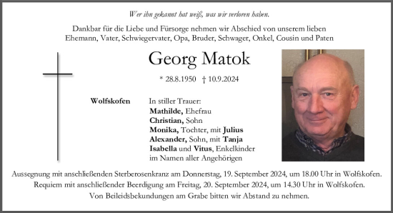 Traueranzeige von Georg Matok von Mittelbayerische Zeitung Regensburg