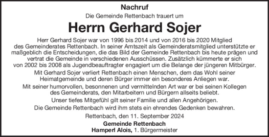 Traueranzeige von Gerhard Sojer von Bayerwald Echo