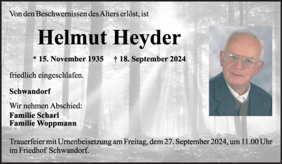 Traueranzeige von Helmut Heyder von Mittelbayerische Zeitung Schwandorf