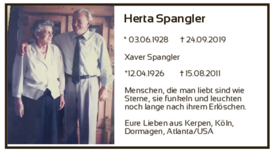 Traueranzeige von Herta Spangler von Neumarkter Tagblatt