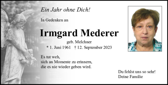 Traueranzeige von Irmgard Mederer von Neumarkter Tagblatt