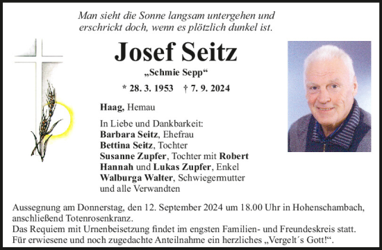 Traueranzeige von Josef Seitz von Mittelbayerische Zeitung Regensburg