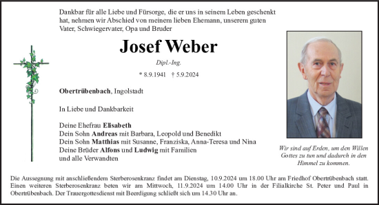 Traueranzeige von Josef Weber von Bayerwald Echo