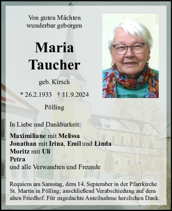 Traueranzeige von Maria Taucher von Neumarkter Tagblatt