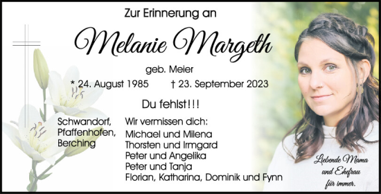 Traueranzeige von Melanie Margeth von Neumarkter Tagblatt