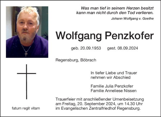 Traueranzeige von Wolfgang Penzkofer von Mittelbayerische Zeitung Regensburg