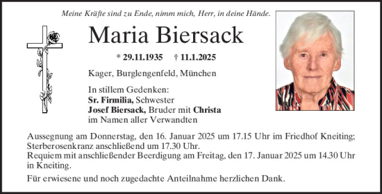 Traueranzeige von Maria Biersack von Mittelbayerische Zeitung Regensburg