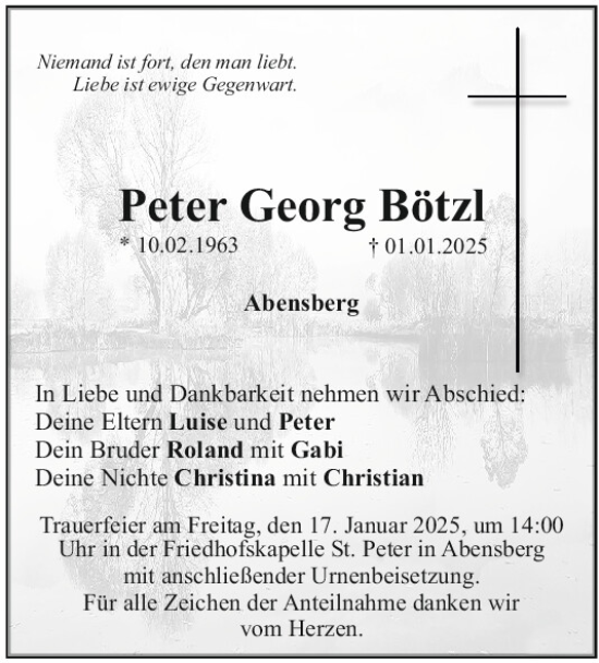 Traueranzeige von Peter Georg Bötzl von Mittelbayerische Zeitung Kelheim